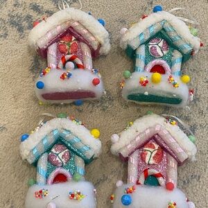 Whimsical Holiday Candy House glitter Ornaments - Pink, Green, White